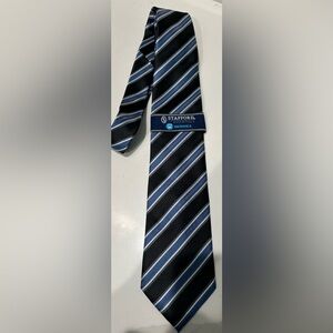 Stafford Essentials Black Silver Blue Striped Designer Mens Neck Tie Washable